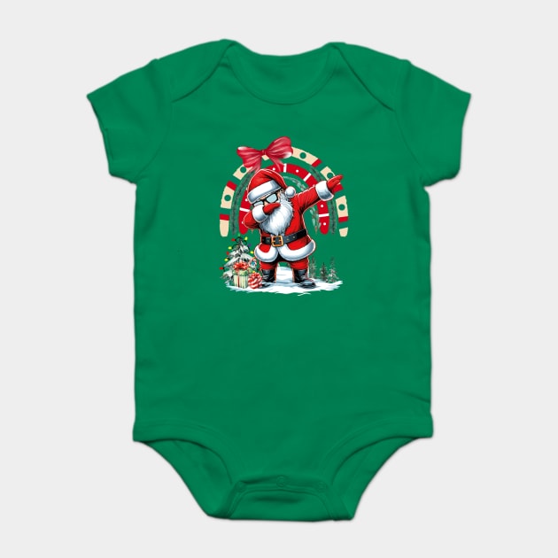Dabbing Santa Claus Christmas Tree Lights Fun Rainbow xmas Baby Bodysuit by JessArty
